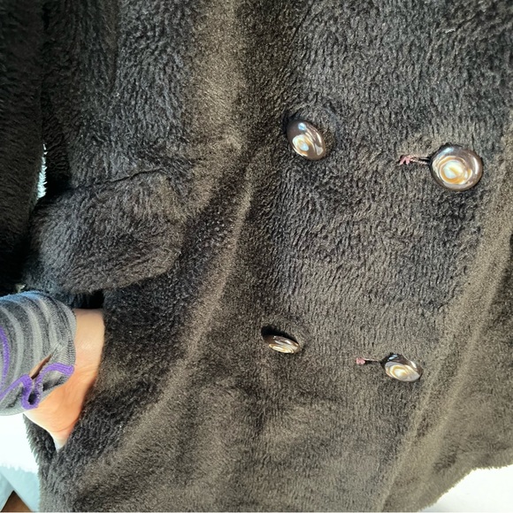 Vintage Faux Fur Montgomery Ward fuzzy lined button up coat black thick jacket - Picture 7 of 16